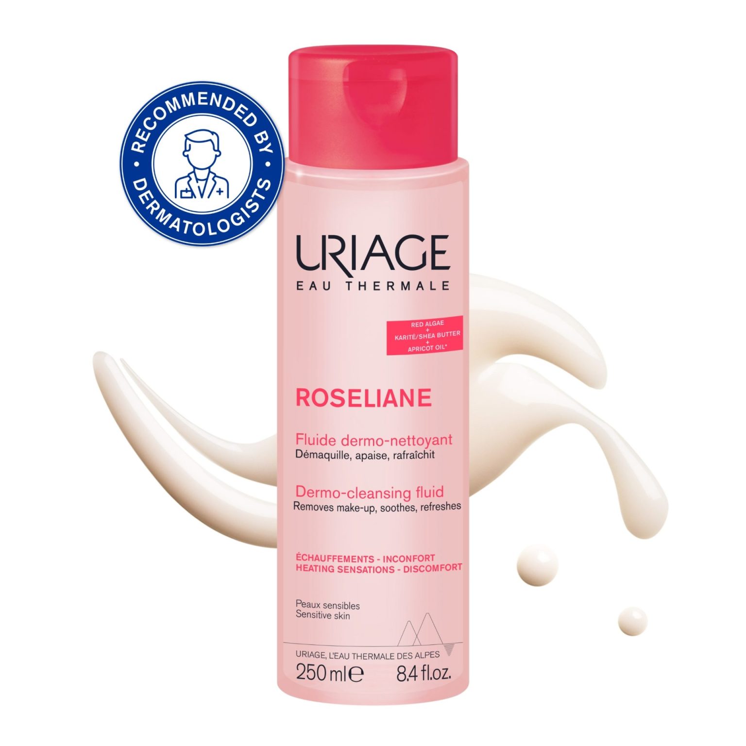 ROSELIANE-3661434023491-DERMO-CLEANSING-FLUID-250ML-1-TEXTURE-STAMP-2-1536x1536 URIAGE ROSELIANE FLUIDE DERMO NETTOYANT 250 ML – Image 1